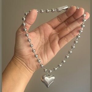 Chunky Silver Heart Pendant Necklace